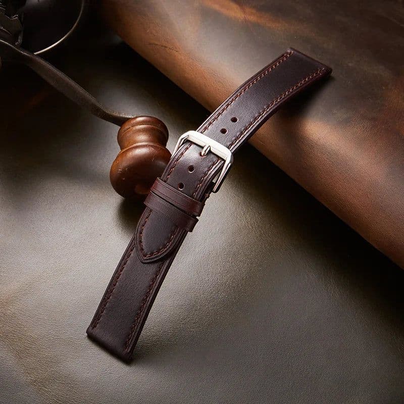 image-New Italian Style Genuine Leather Watch Strap Retro Oil Wax Skin Ultra-thin Quality Business Watchbands 18/19/20/21/22mm