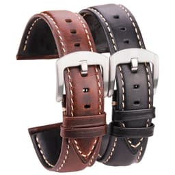 image-Oil Wax Cowhide Watch Band Strap Women Men Black Brown Smooth Genuine Leather Watchband 18 19 20 21 22 24mm Belt