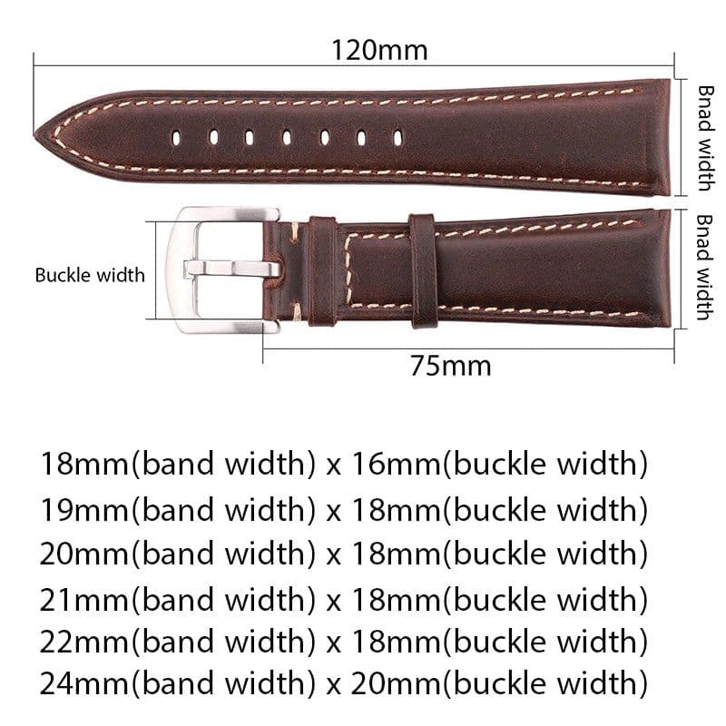 image-Oil Wax Cowhide Watch Band Strap Women Men Black Brown Smooth Genuine Leather Watchband 18 19 20 21 22 24mm Belt