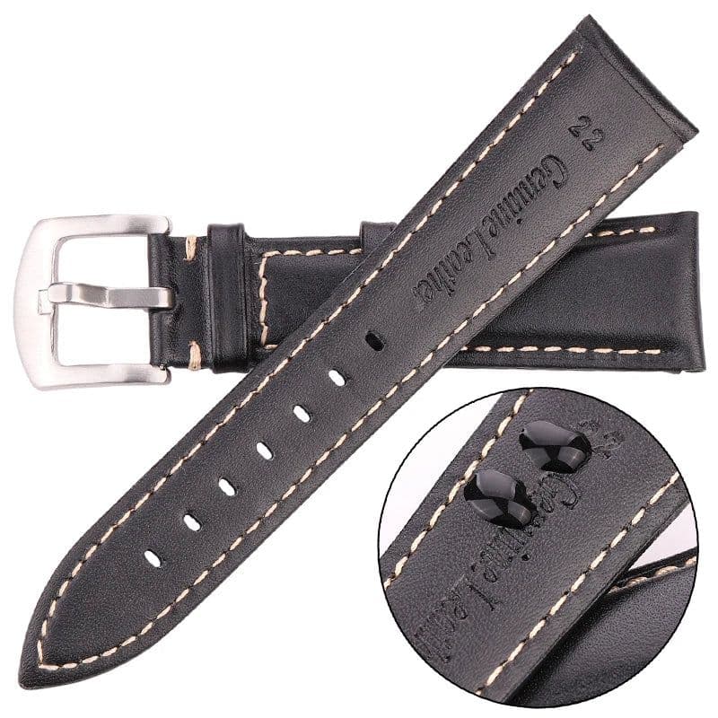 image-Oil Wax Cowhide Watch Band Strap Women Men Black Brown Smooth Genuine Leather Watchband 18 19 20 21 22 24mm Belt
