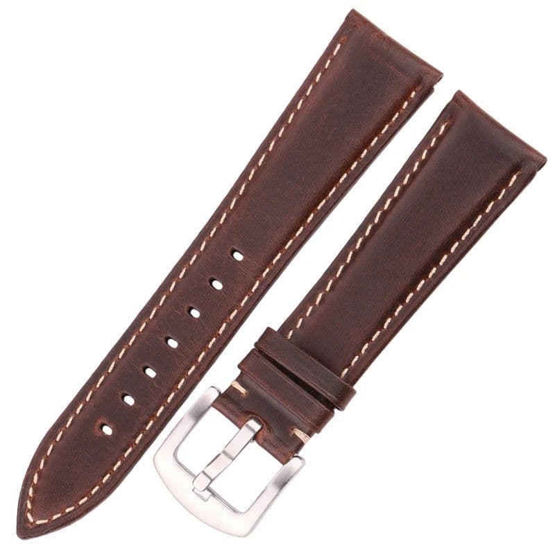 image-Oil Wax Cowhide Watch Band Strap Women Men Black Brown Smooth Genuine Leather Watchband 18 19 20 21 22 24mm Belt