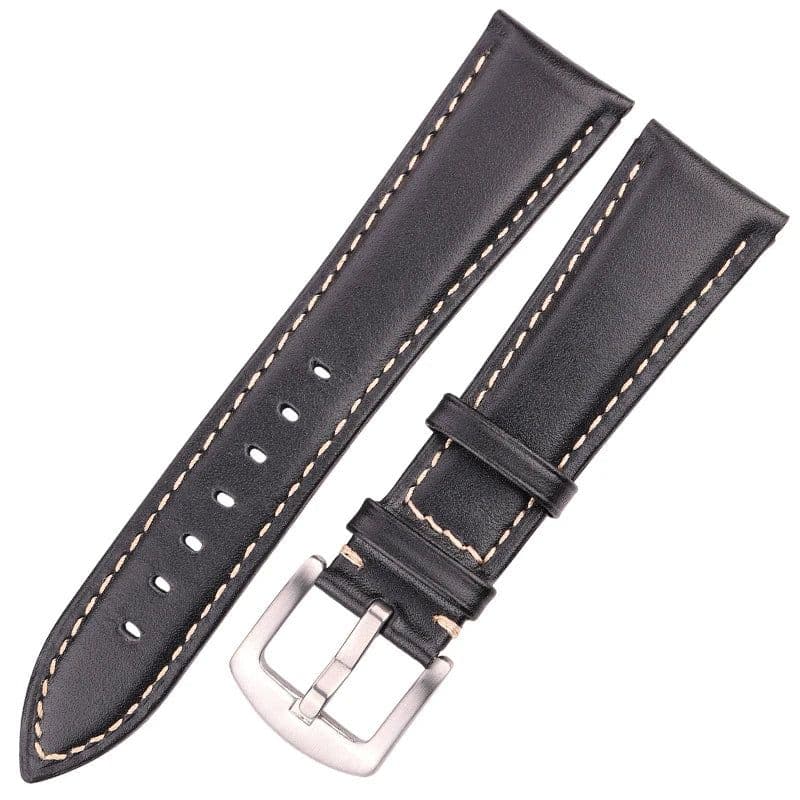 image-Oil Wax Cowhide Watch Band Strap Women Men Black Brown Smooth Genuine Leather Watchband 18 19 20 21 22 24mm Belt