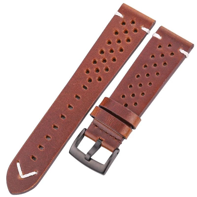 image-Genuine Leather Watchband Handmade Oil Wax Cowhide Breathable Strap For Samsung Galaxy Watch 4 3 Vintage Band Accessories Belt