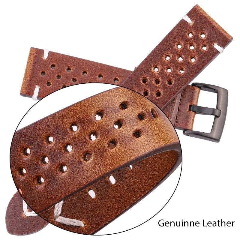 image-Genuine Leather Watchband Handmade Oil Wax Cowhide Breathable Strap For Samsung Galaxy Watch 4 3 Vintage Band Accessories Belt