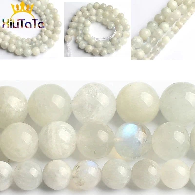 image-Natural Moonstone Beads Smooth Round Loose Spacer Beads For Jewelry Making 15inches 6/8/10mm DIY Beads Bracelets Necklace Perles