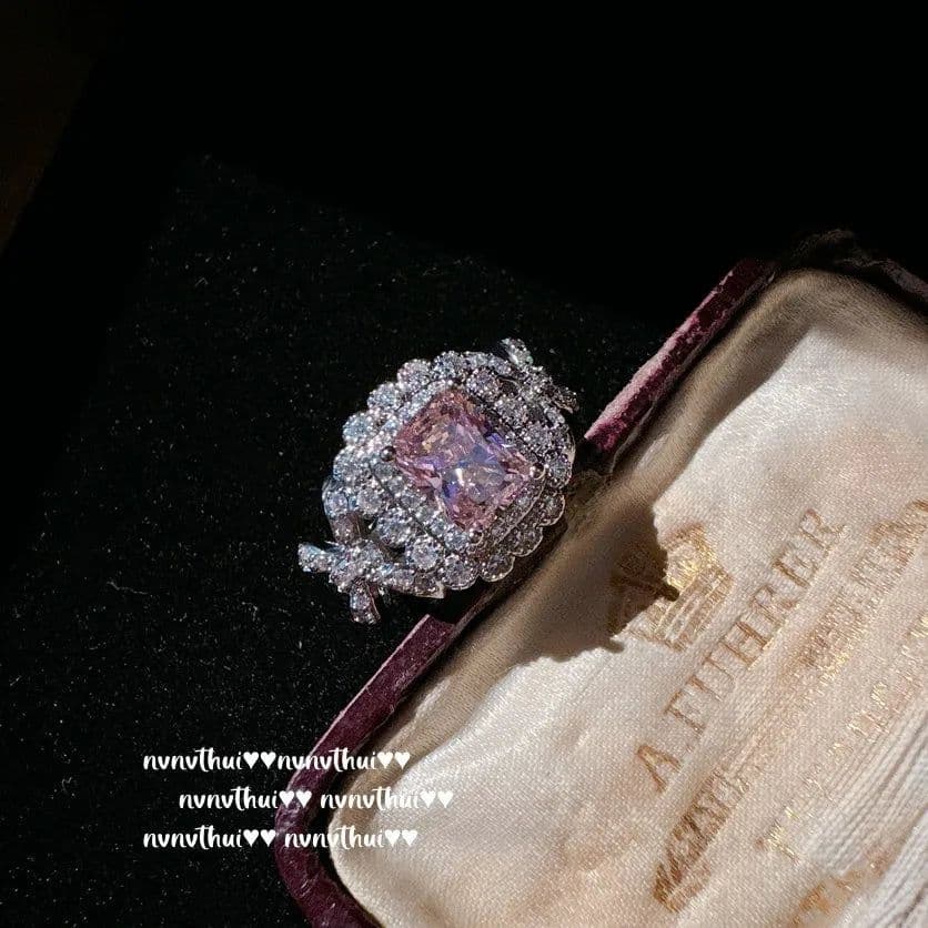 image-Sparkling Pink Bowknot Bridal Crystal Jewelry Set Female 925 Silver Color Luxury Elegant Wedding Banquet Ring/Earring/Necklace