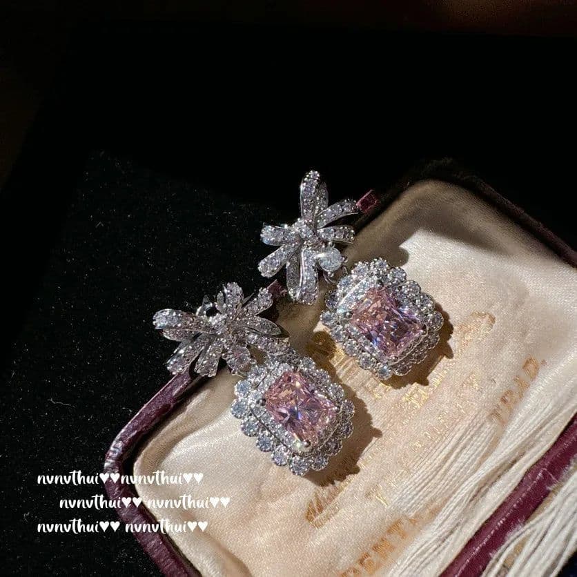 image-Sparkling Pink Bowknot Bridal Crystal Jewelry Set Female 925 Silver Color Luxury Elegant Wedding Banquet Ring/Earring/Necklace