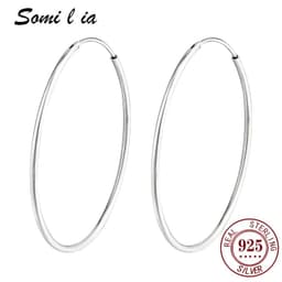 image-SOMILIA SOMILIA Platinum Big Hoop Earrings for Women, 925 Sterling Silver Jewelry Female Fashion Women Earrings 10-90mm For Gift