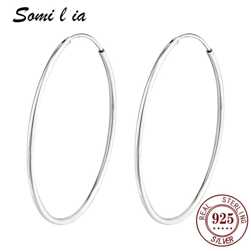 image-SOMILIA SOMILIA Platinum Big Hoop Earrings for Women, 925 Sterling Silver Jewelry Female Fashion Women Earrings 10-90mm For Gift