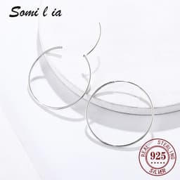 image-SOMILIA SOMILIA Platinum Big Hoop Earrings for Women, 925 Sterling Silver Jewelry Female Fashion Women Earrings 10-90mm For Gift