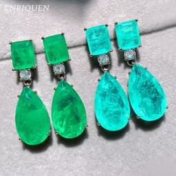 image-2021 Trend Paraiba Tourmaline Emerald Gemstone Big Drop Earrings for Women Cocktail Party Fine Jewelry Anniversary Female Gift