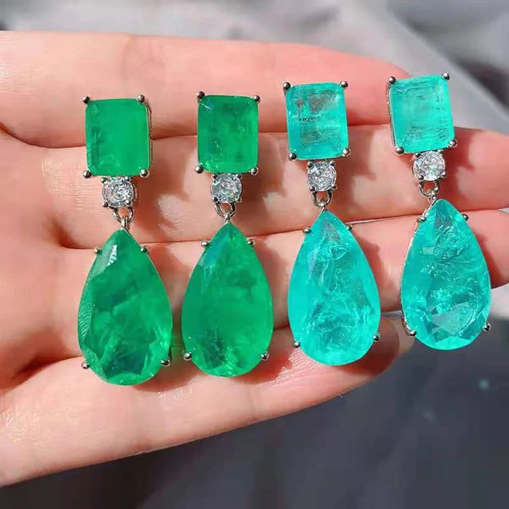 image-2021 Trend Paraiba Tourmaline Emerald Gemstone Big Drop Earrings for Women Cocktail Party Fine Jewelry Anniversary Female Gift