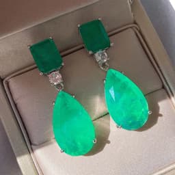 image-2021 Trend Paraiba Tourmaline Emerald Gemstone Big Drop Earrings for Women Cocktail Party Fine Jewelry Anniversary Female Gift