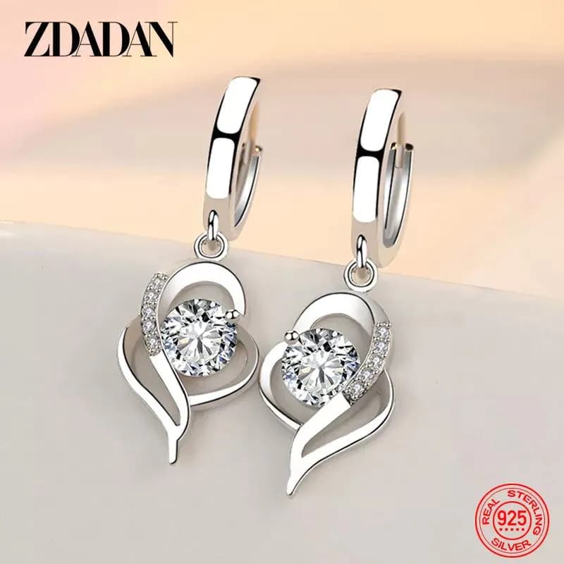 image-ZDADAN 925 Sterling Silver Crystal Zircon Earring For Women Fashion Jewelry