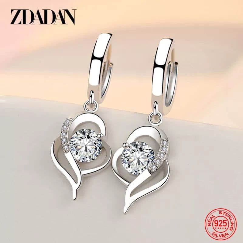 image-ZDADAN 925 Sterling Silver Crystal Zircon Earring For Women Fashion Jewelry