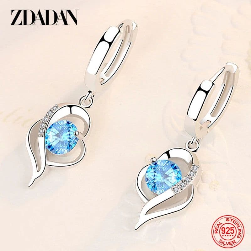 image-ZDADAN 925 Sterling Silver Crystal Zircon Earring For Women Fashion Jewelry