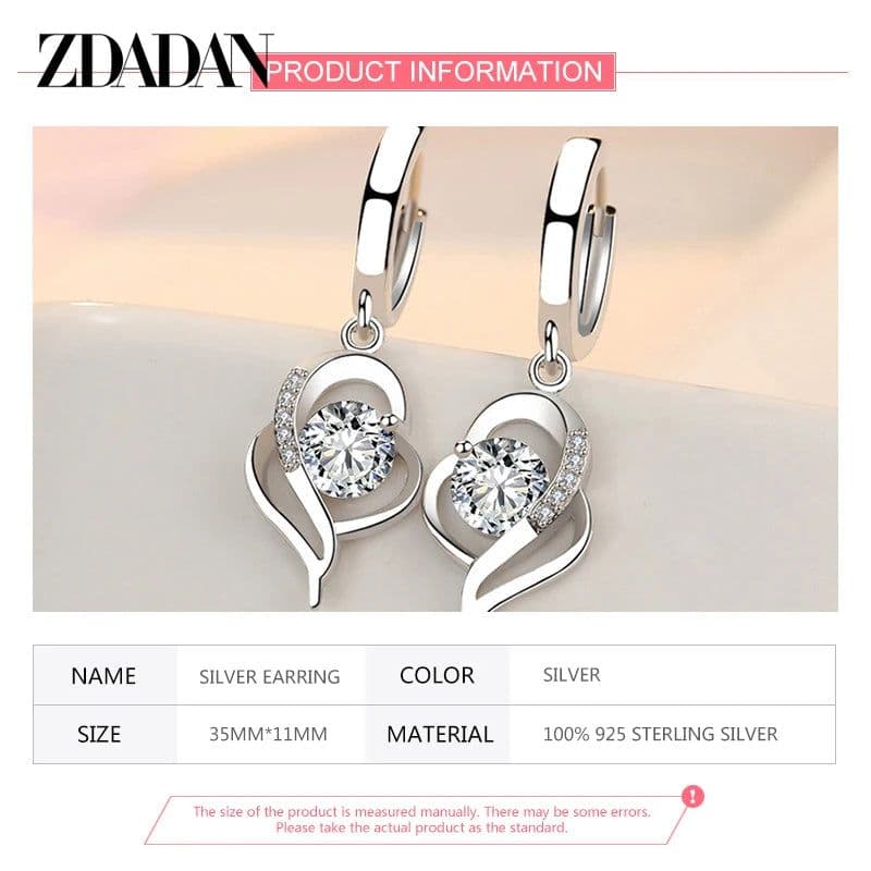 image-ZDADAN 925 Sterling Silver Crystal Zircon Earring For Women Fashion Jewelry