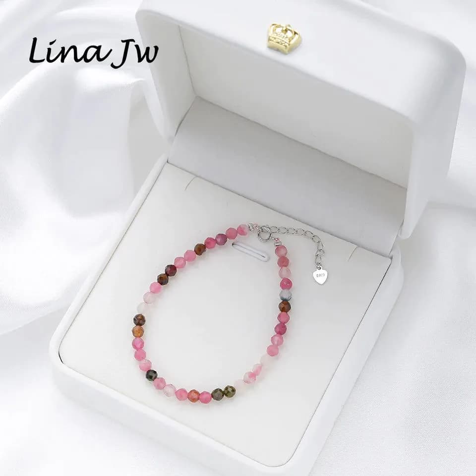 image-4mmNatural Stone Tourmaline Handwork Bracelets on Hand for Women Gift Wedding Party Jewelry 925 Sterling Silver Amethyst Bangles