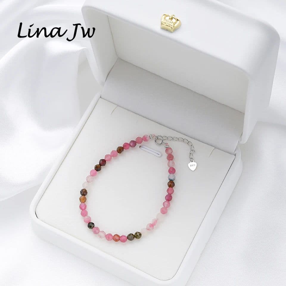 image-4mmNatural Stone Tourmaline Handwork Bracelets on Hand for Women Gift Wedding Party Jewelry 925 Sterling Silver Amethyst Bangles