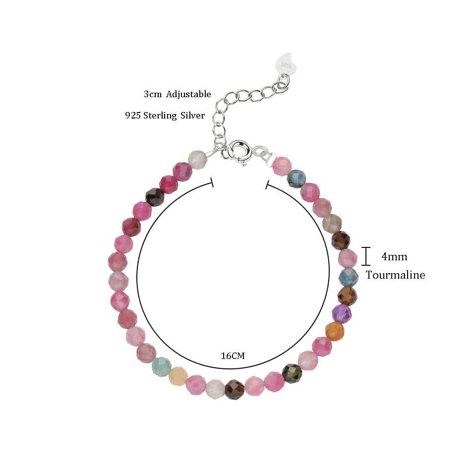 image-4mmNatural Stone Tourmaline Handwork Bracelets on Hand for Women Gift Wedding Party Jewelry 925 Sterling Silver Amethyst Bangles