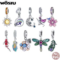 image-WOSTU 925 Sterling Silver Dreamcatcher Charm Koi Fish Dangle Heart Travel Pendant Fit Original Bracelet For Women Fine Jewelry