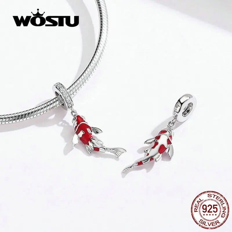 image-WOSTU 925 Sterling Silver Dreamcatcher Charm Koi Fish Dangle Heart Travel Pendant Fit Original Bracelet For Women Fine Jewelry