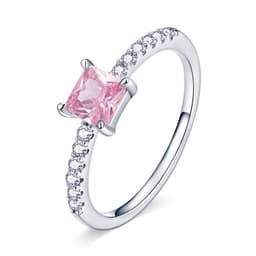 image-bamoer Real 925 Sterling Silver Pink Love CZ Ring For Fashion Women Cute Fine Jewelry Wedding Accessories Gift BSR157