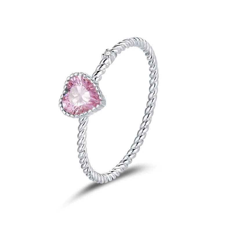 image-bamoer Real 925 Sterling Silver Pink Love CZ Ring For Fashion Women Cute Fine Jewelry Wedding Accessories Gift BSR157