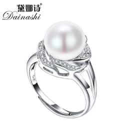 image-925 sterling silver jewelry on sale big natural pearl rings for women stone ring adjustable white/pink/purple pearl