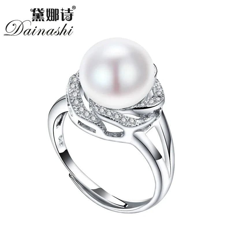 image-925 sterling silver jewelry on sale big natural pearl rings for women stone ring adjustable white/pink/purple pearl