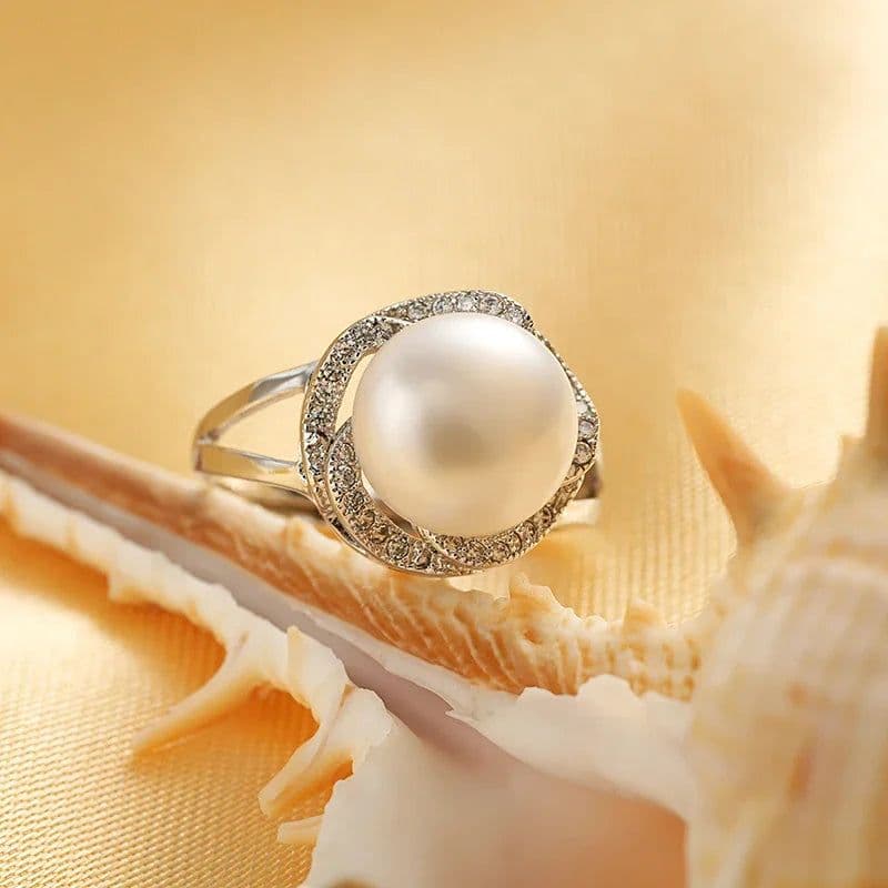 image-925 sterling silver jewelry on sale big natural pearl rings for women stone ring adjustable white/pink/purple pearl