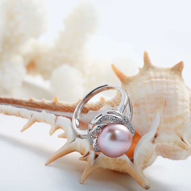 image-925 sterling silver jewelry on sale big natural pearl rings for women stone ring adjustable white/pink/purple pearl
