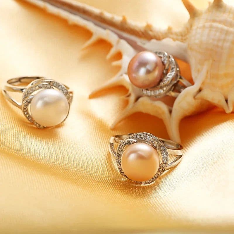 image-925 sterling silver jewelry on sale big natural pearl rings for women stone ring adjustable white/pink/purple pearl