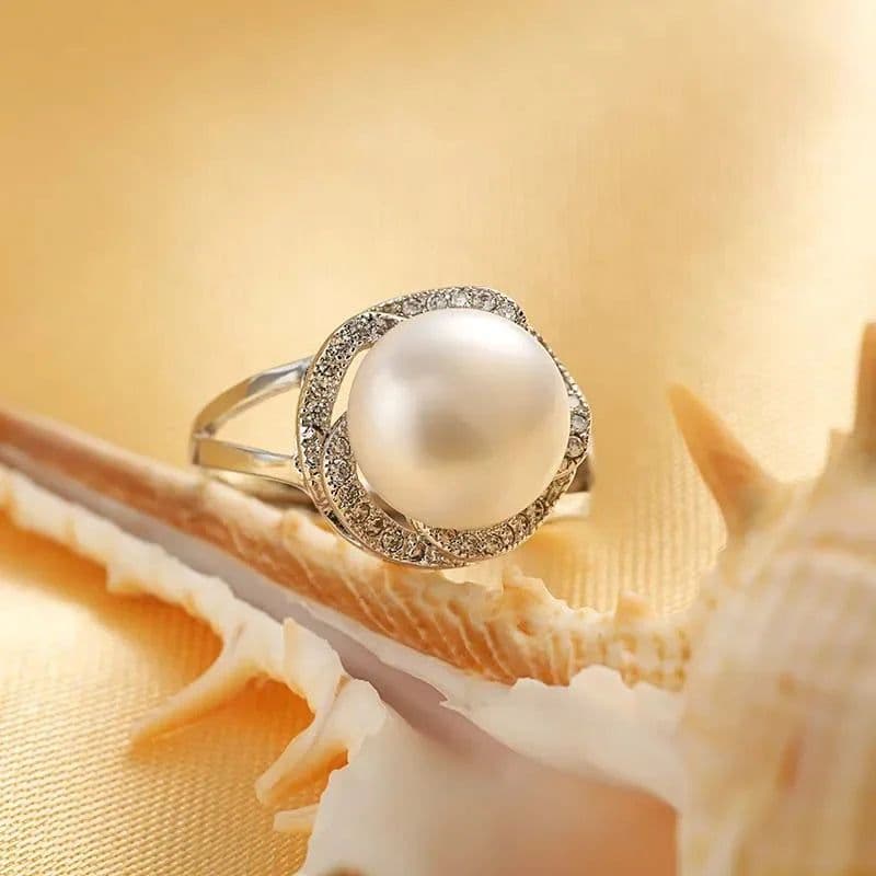image-925 sterling silver jewelry on sale big natural pearl rings for women stone ring adjustable white/pink/purple pearl