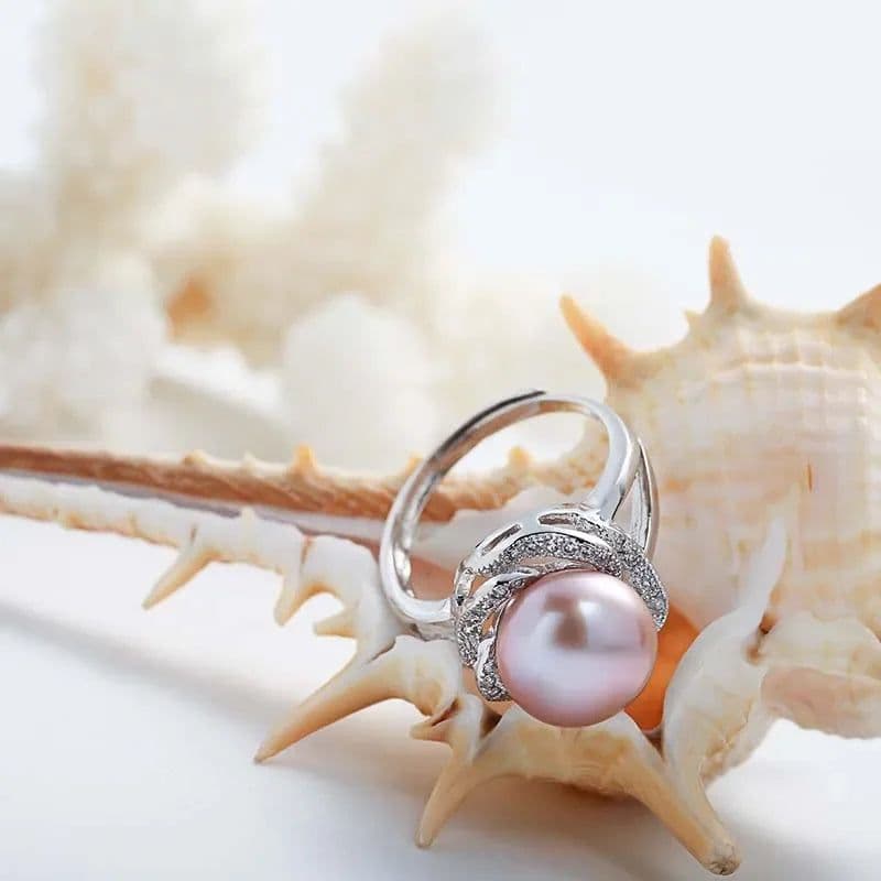 image-925 sterling silver jewelry on sale big natural pearl rings for women stone ring adjustable white/pink/purple pearl