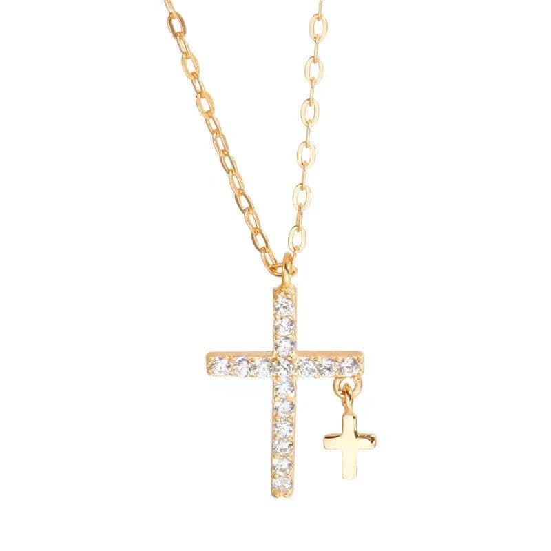 image-Classic 925 Sterling Silver Cross Necklace Shiny Cross Small Pendant Charm Clavicle Chain Ladies Fine Jewelry Free Shipping