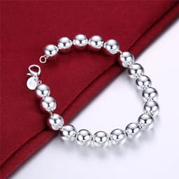 image-DOTEFFIL 925 Sterling Silver 24K Gold 8mm/10mm Hollow Circle Ball Beads Silver Beaded 20cm Bracelet Woman Charm Fashion Jewelry