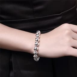 image-DOTEFFIL 925 Sterling Silver 24K Gold 8mm/10mm Hollow Circle Ball Beads Silver Beaded 20cm Bracelet Woman Charm Fashion Jewelry