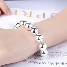 image-DOTEFFIL 925 Sterling Silver 24K Gold 8mm/10mm Hollow Circle Ball Beads Silver Beaded 20cm Bracelet Woman Charm Fashion Jewelry