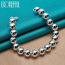 image-DOTEFFIL 925 Sterling Silver 24K Gold 8mm/10mm Hollow Circle Ball Beads Silver Beaded 20cm Bracelet Woman Charm Fashion Jewelry