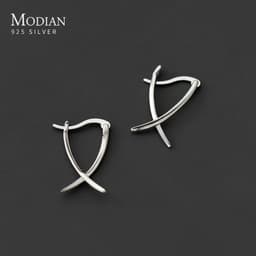 image-Modian Solid 925 Sterling Silver Simple Abstract Style Ear Buckles for Women Fine Jewelry Summer Party Hoop Earrings Accessories