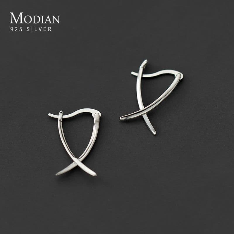 image-Modian Solid 925 Sterling Silver Simple Abstract Style Ear Buckles for Women Fine Jewelry Summer Party Hoop Earrings Accessories