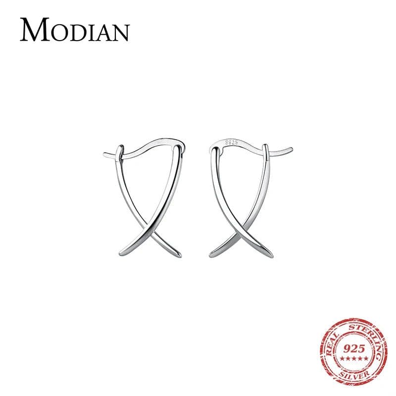 image-Modian Solid 925 Sterling Silver Simple Abstract Style Ear Buckles for Women Fine Jewelry Summer Party Hoop Earrings Accessories