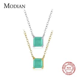 image-Modian Real 925 Sterling Silver Classic Charm Tourmaline Chain Necklace For Women Wedding Jewelry With Box Pendant Neckalces