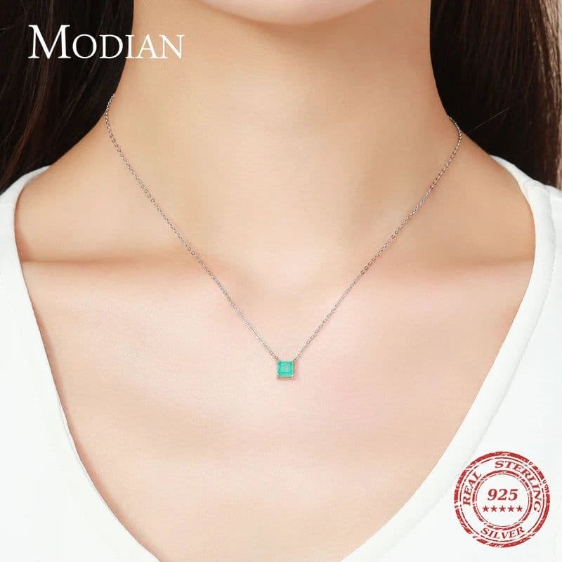 image-Modian Real 925 Sterling Silver Classic Charm Tourmaline Chain Necklace For Women Wedding Jewelry With Box Pendant Neckalces