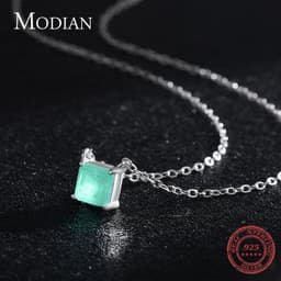 image-Modian Real 925 Sterling Silver Classic Charm Tourmaline Chain Necklace For Women Wedding Jewelry With Box Pendant Neckalces