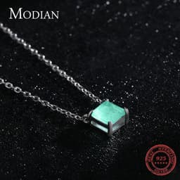 image-Modian Real 925 Sterling Silver Classic Charm Tourmaline Chain Necklace For Women Wedding Jewelry With Box Pendant Neckalces