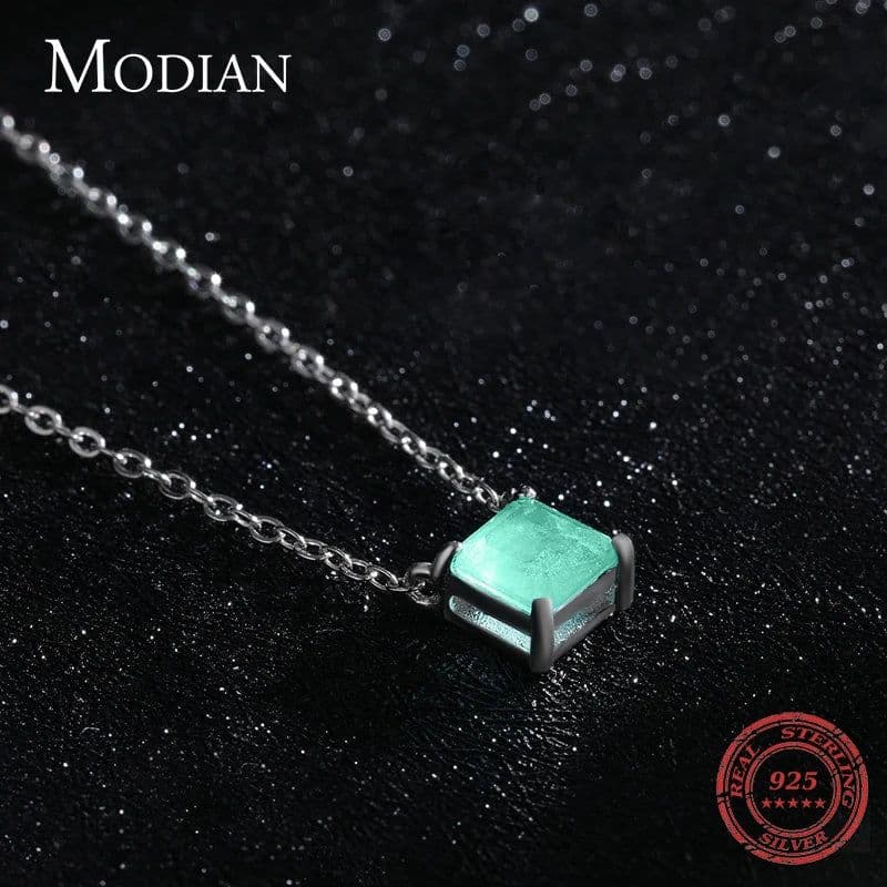 image-Modian Real 925 Sterling Silver Classic Charm Tourmaline Chain Necklace For Women Wedding Jewelry With Box Pendant Neckalces