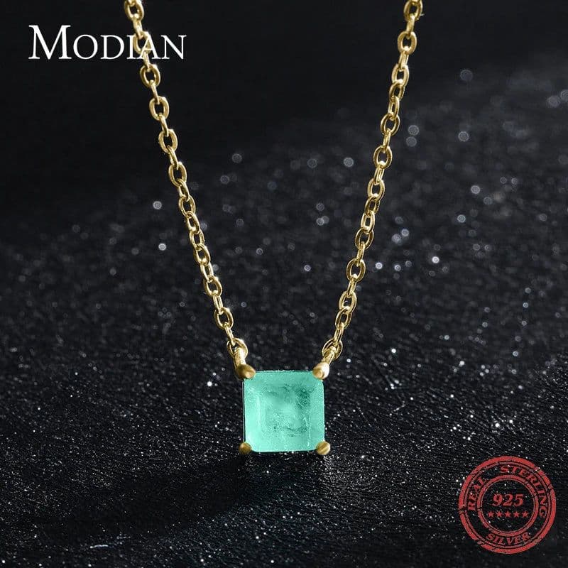 image-Modian Real 925 Sterling Silver Classic Charm Tourmaline Chain Necklace For Women Wedding Jewelry With Box Pendant Neckalces