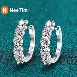 image-NeeTim 3mm D Color Moissanite Earrings 925 Sterling Sliver Plated White Gold Hoop Earring for Women Wedding Party Fine Jewelry